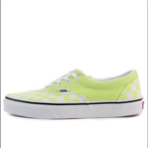neon green and black checkered vans